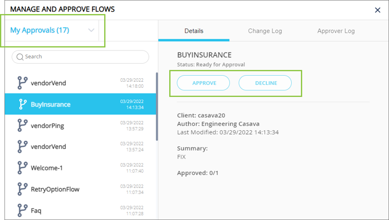 Approve/decline a workflow | Chat Flow User Guide
